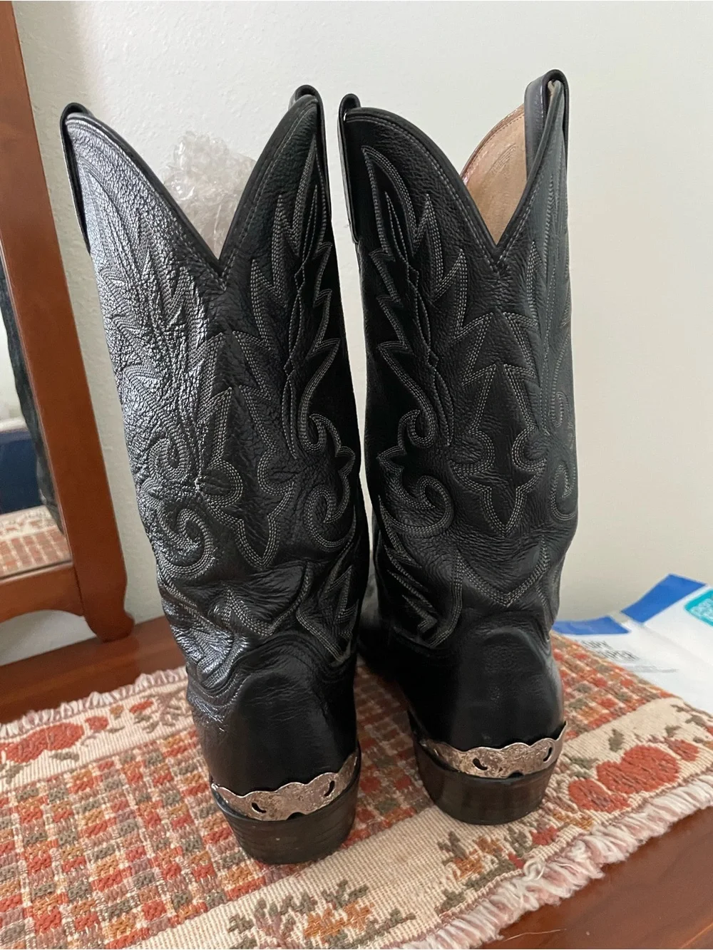 Vtg. Rare Dan Post leather Western Cowboy Boots w/ metal Toe & heel 12D